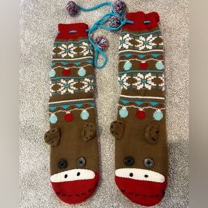 Nick & Nora Festive Knit Sock Monkey Slippers